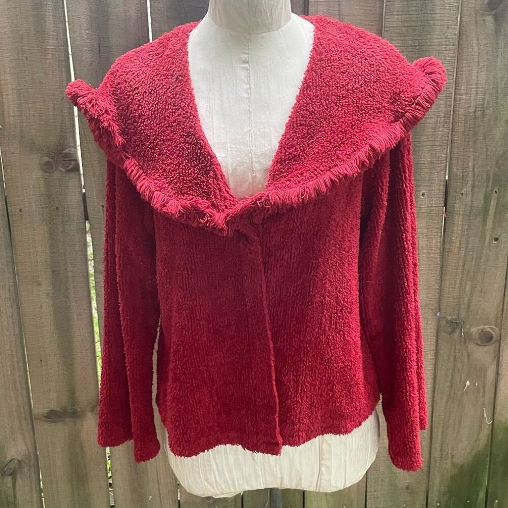 CHRISTINE DAMEN Art to Wear CHENILLE Big Collar Swing JACKET S
